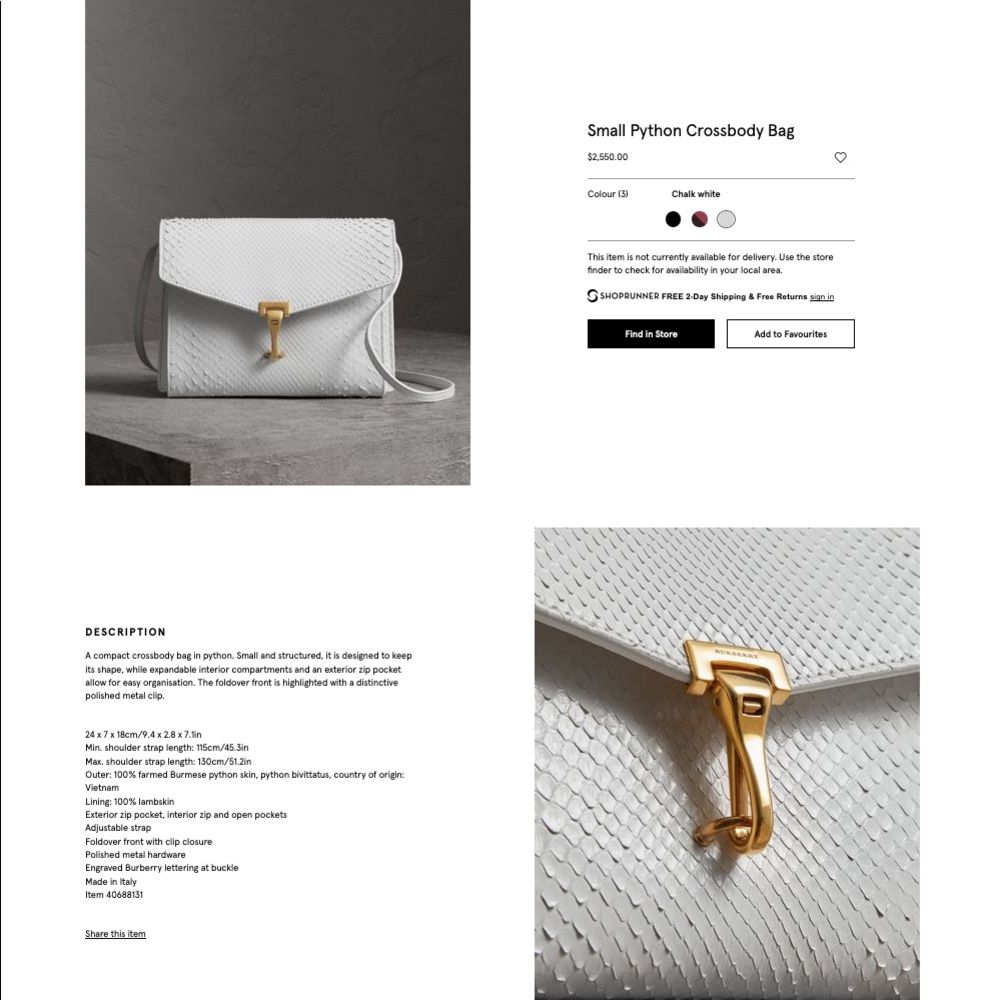 New! Burberry Small Python Cross Body Bag! - Picture 4 of 8